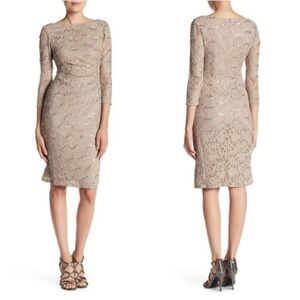 Eliza J Sequined Lace Midi Dress - Tan